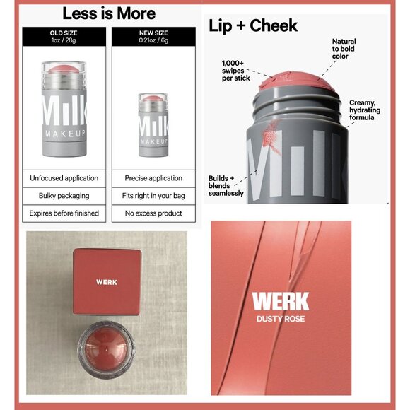 Milk Makeup Lip and Cheek Tint Werk Dusty Rose 0.21 Oz Creamy Blush Hydrating - Picture 2 of 10